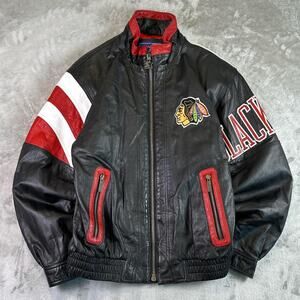 Vintage Chicago Blackhawks Starter Leather Jacket NHL Hockey Mens Medium